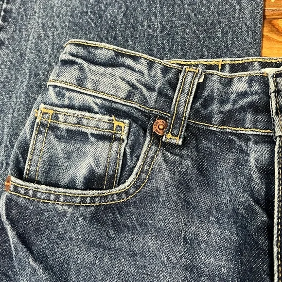 Zara Dark Blue Denim High Waist Wide Leg Jeans Pants Frayed Hem - Picture 2 of 8